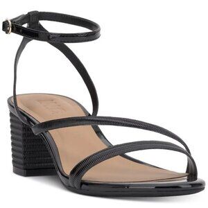 INC Unice Black Patent Ankle Wrap Block Heel Textured Sandal Heels Size 8.5 NWOB